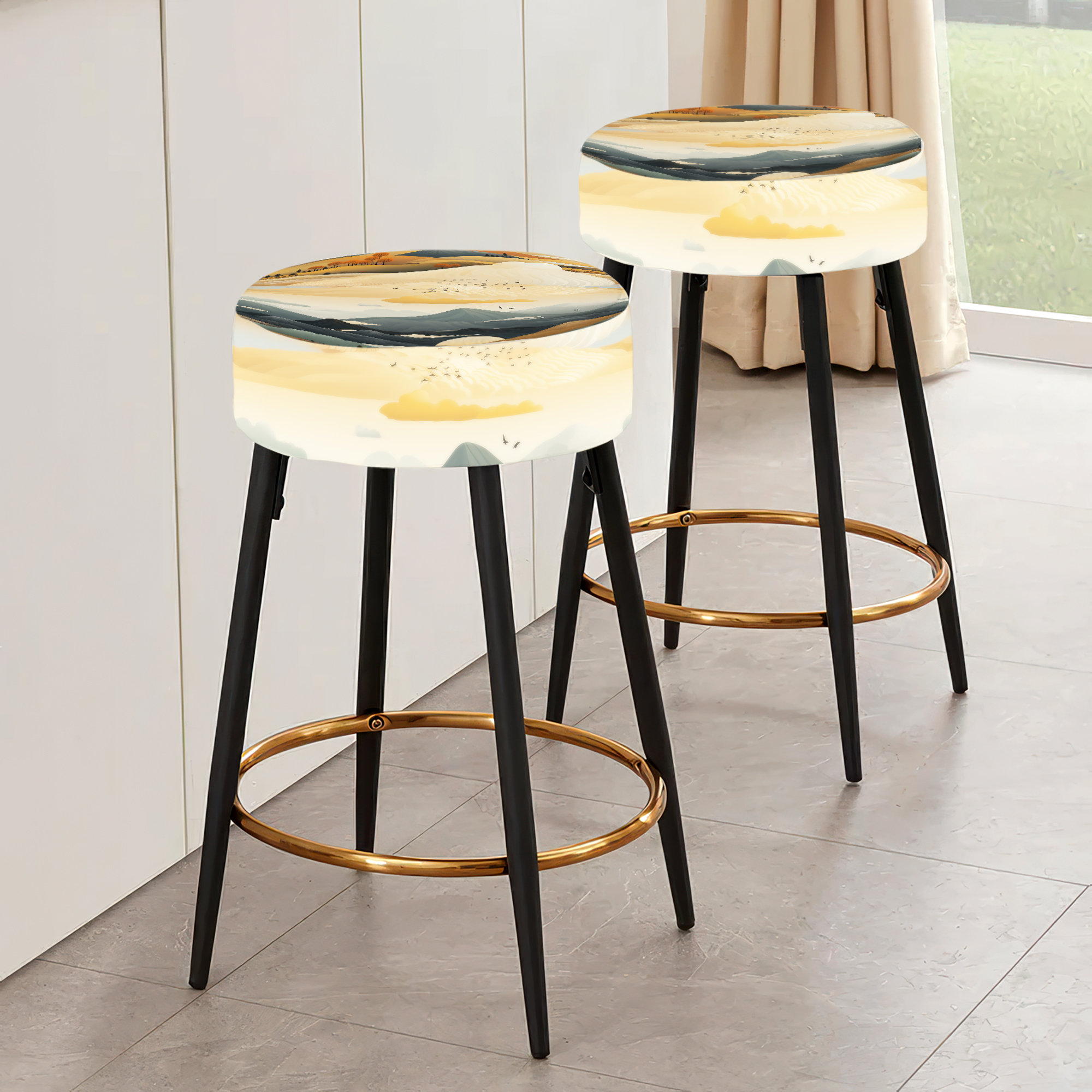 Design Art Minimalist Landscapes V - Abstract Bar Stools Set Of 2